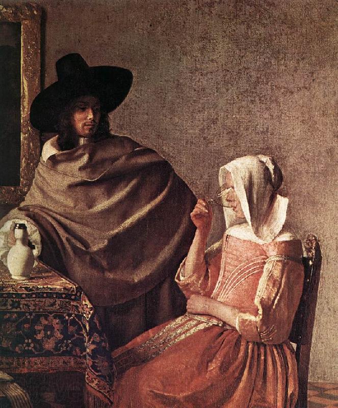 VERMEER VAN DELFT, Jan A Lady Drinking and a Gentleman (detail) ar Spain oil painting art